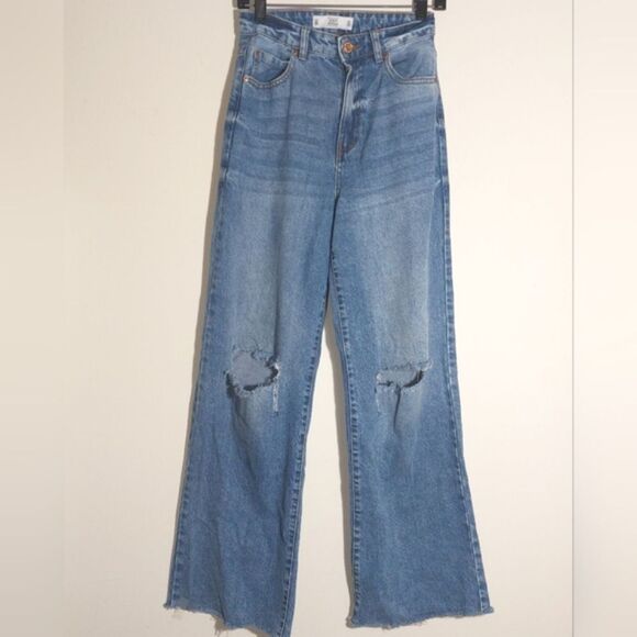Denim Collection Lefties European Distressed High Waist Wide Leg Jeans 26 EUC - Picture 3 of 11